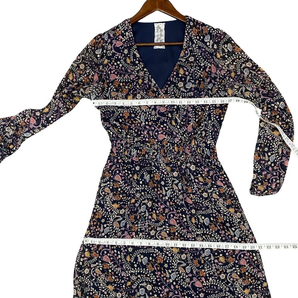 Sadie & Sage Floral Maxi Dress Faux Wrap V Neck Boho Cottagecore Small - Picture 7 of 14